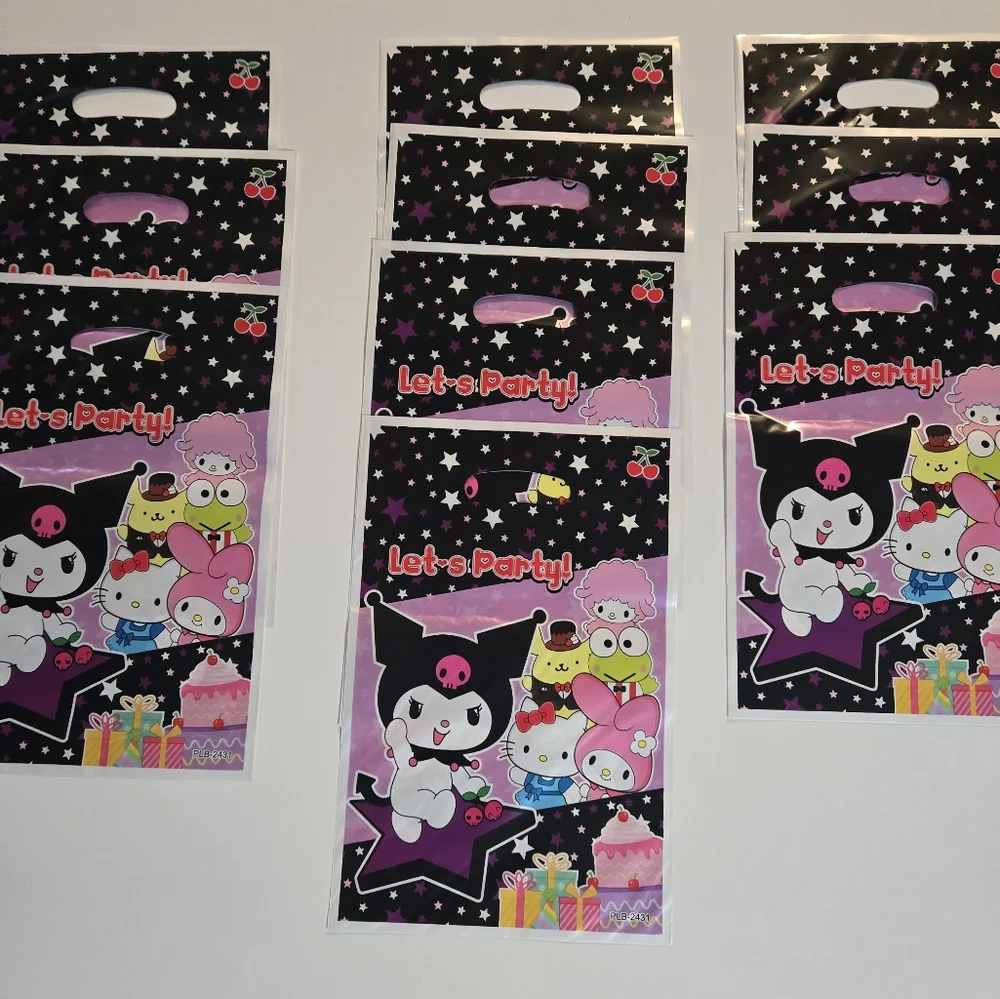 Cute Sanrio Character Party Favor Bags With Stickers - Black and Pink
